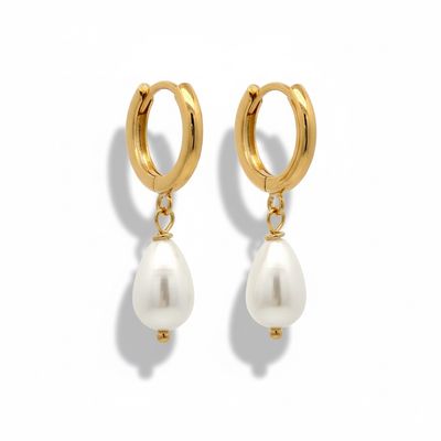 Gold on Sterling Silver FWP Pearl Huggie Earrings