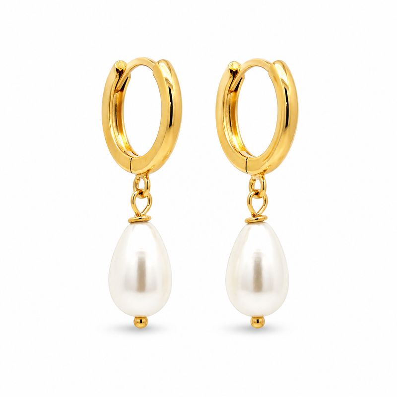 Gold on Sterling Silver Pearl Drop Huggie Earrings