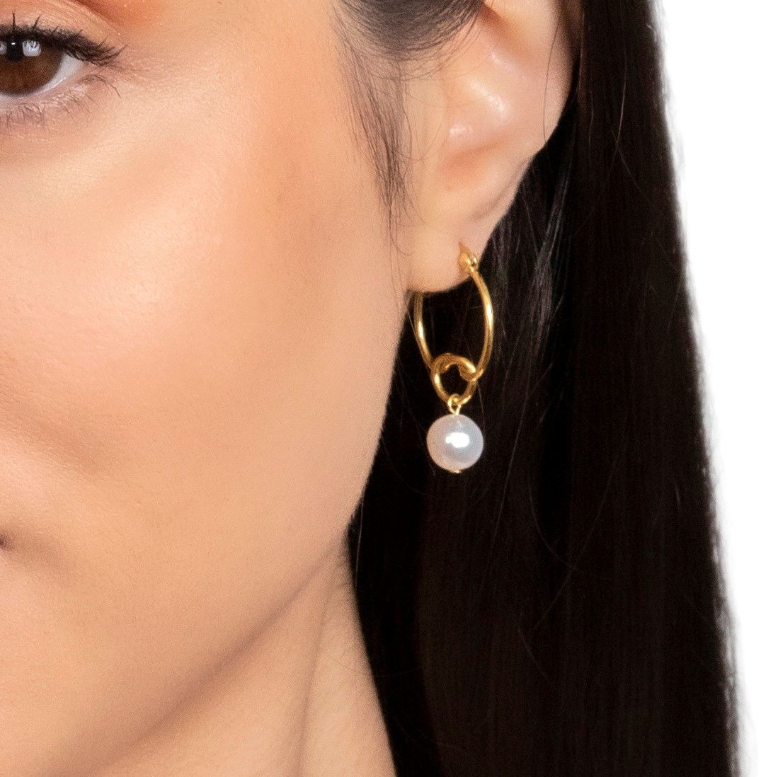 Gold on Sterling Silver Pearl Hoop Knot Earrings