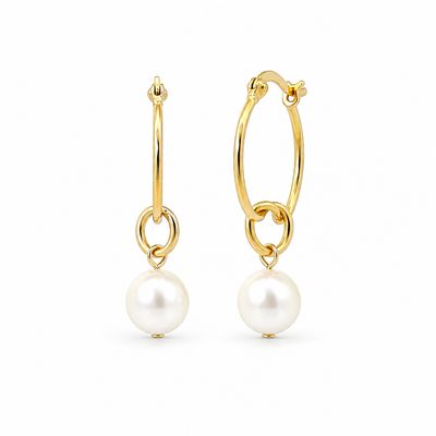 Gold on Sterling Silver Pearl Hoop Knot Earrings