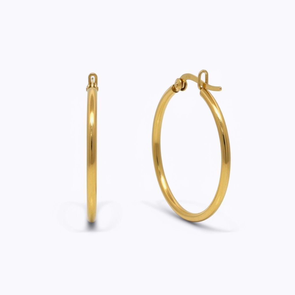 Sterling Silver YGP 25mm Hoop Earrings