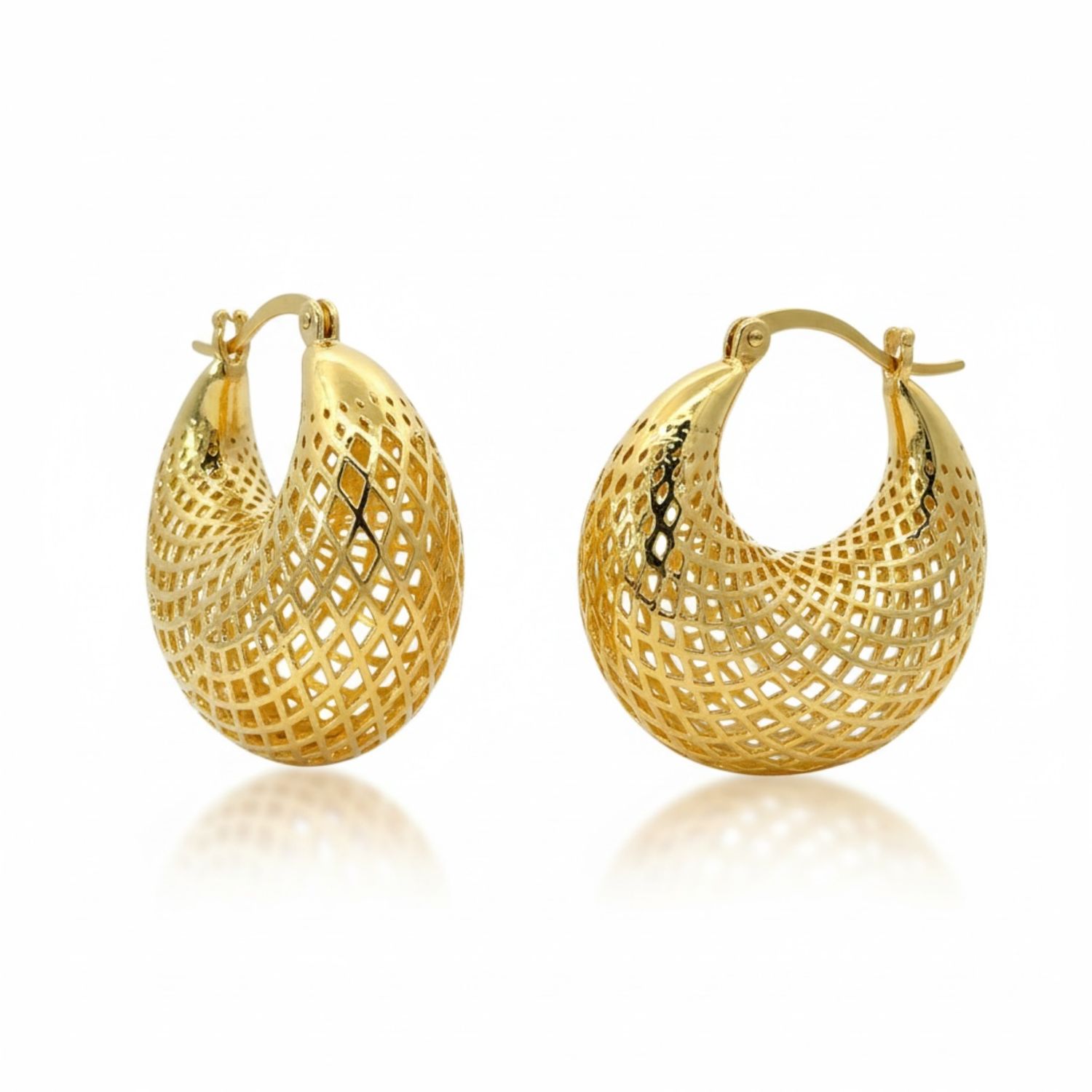 Gold on Sterling Silver Spiral Mesh Hoop Earrings