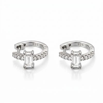 Sterling Silver CZ Baguette Huggie Earrings 10mm Sterling Silver CZ Baguette Huggie Earrings 10mm