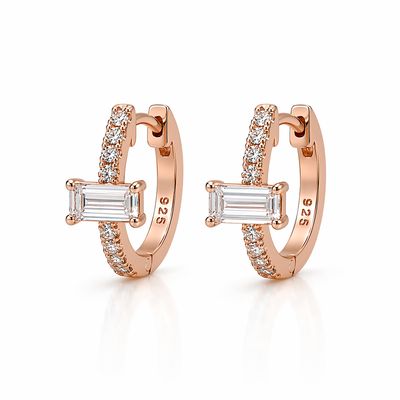 Gold on Sterling Silver  CZ Baguette Huggie Earrings
