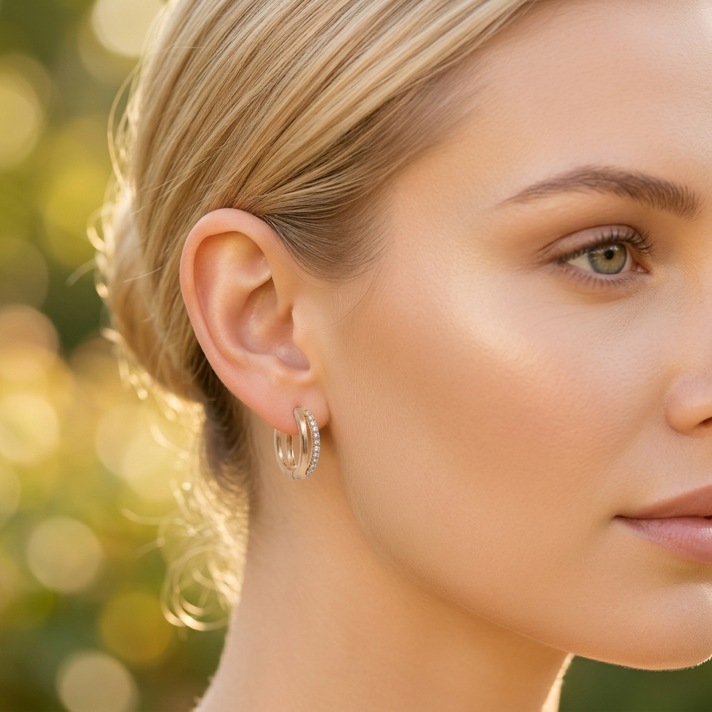 Gold on Sterling Silver CZ Set Huggie Earrings 13mm