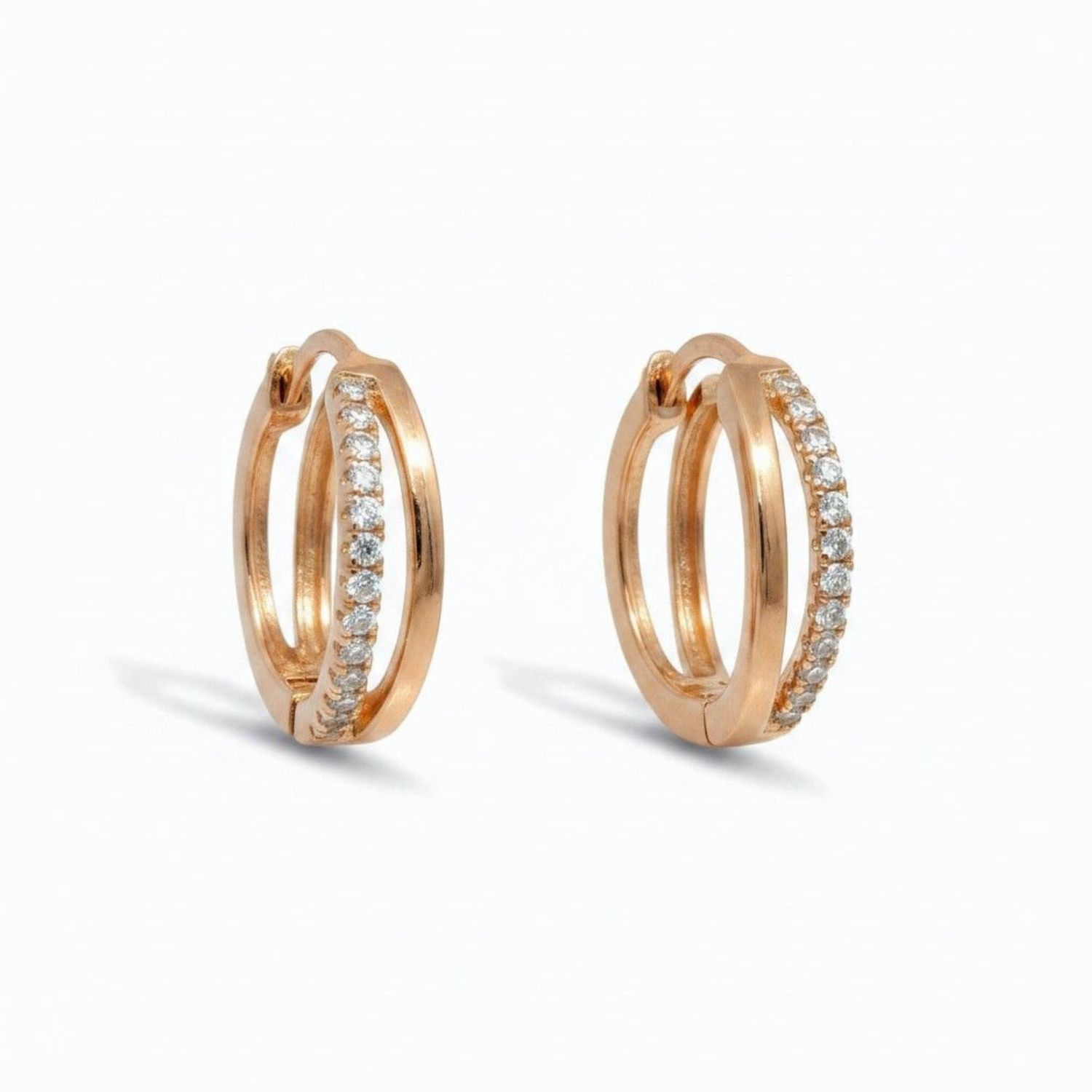 Gold on Sterling Silver CZ Set Huggie Earrings 13mm