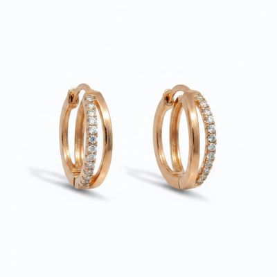 Gold on Sterling Silver CZ Set Huggie Earrings 13mm Gold on Sterling Silver CZ Set Huggie Earrings 13mm