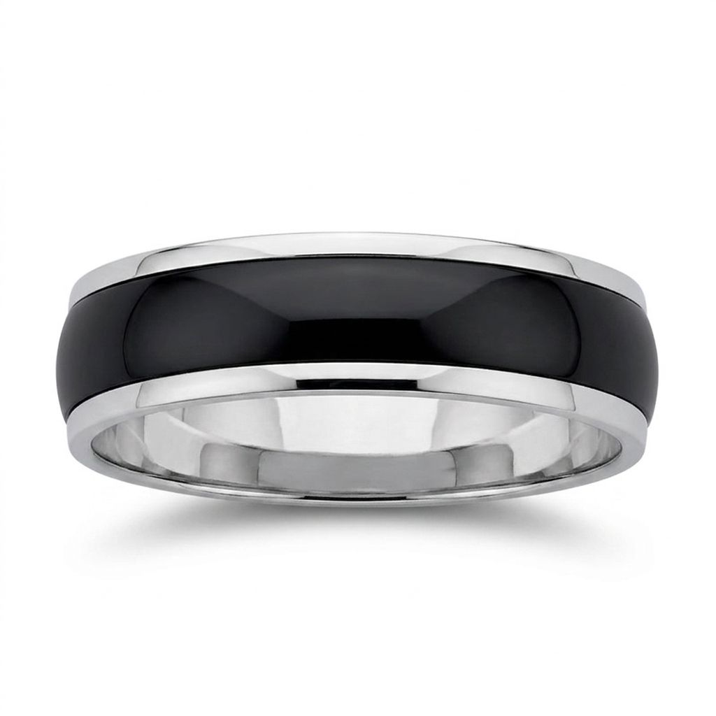 Zirconium & Sterling Silver 6mm  Wedding Ring