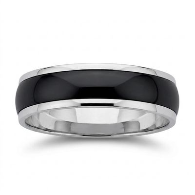Zirconium & Sterling Silver 6mm  Wedding Ring
