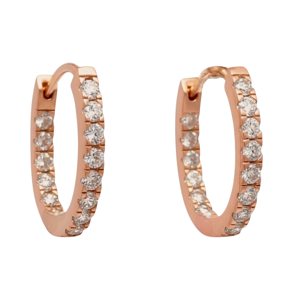 Gold on Sterling Silver Oval CZ Set Huggie Earrings