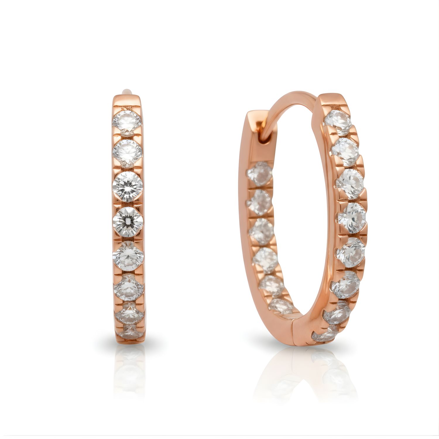 Gold on Sterling Silver Oval CZ Set Huggie Earrings