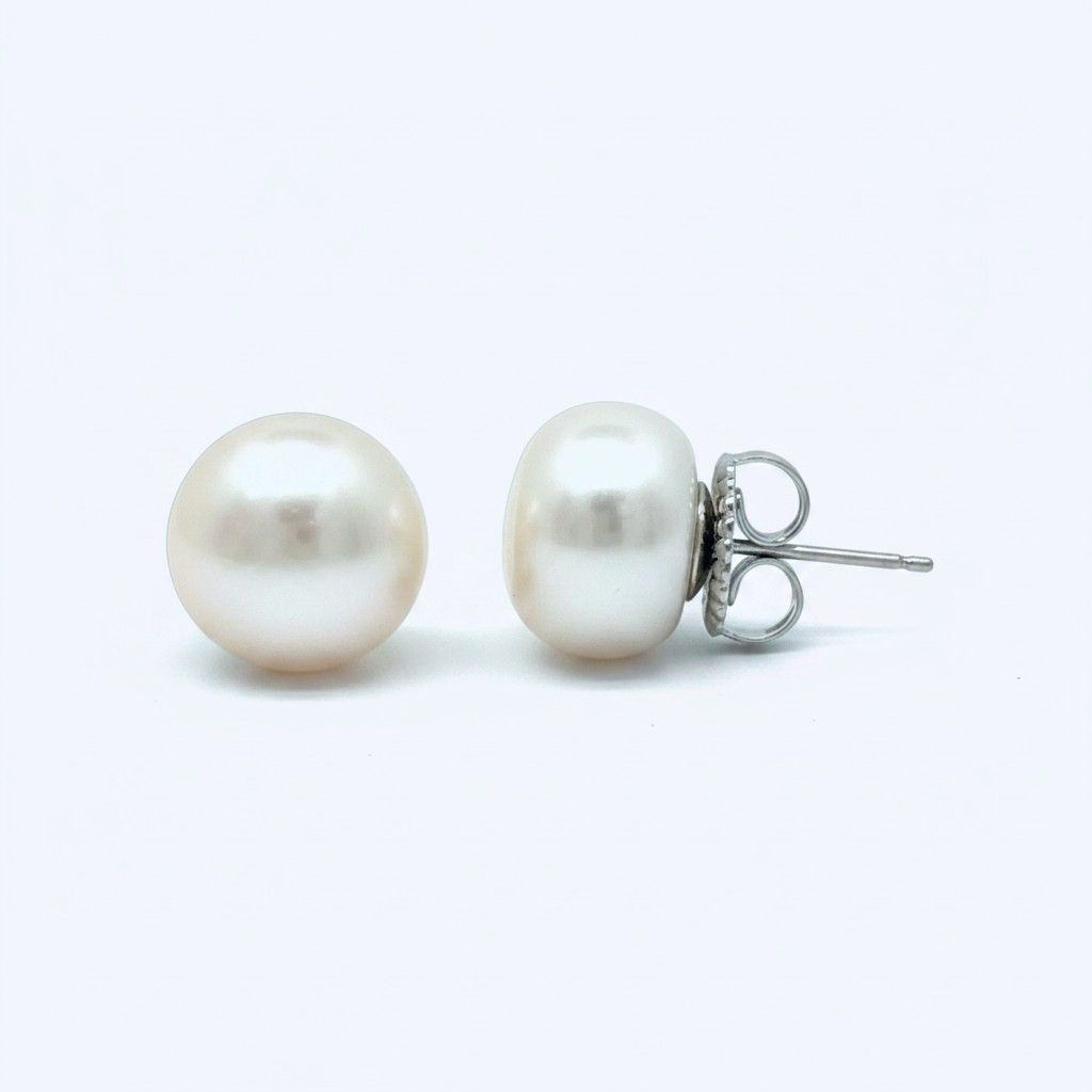White 15mm Pearl Stud Earrings