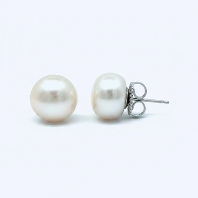 White 15mm Button Pearl Stud Earrings