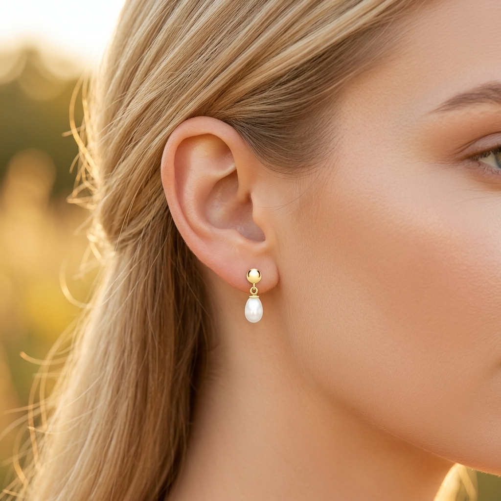 9ct Yellow Gold 5mm F/W PEARL DROP E/R