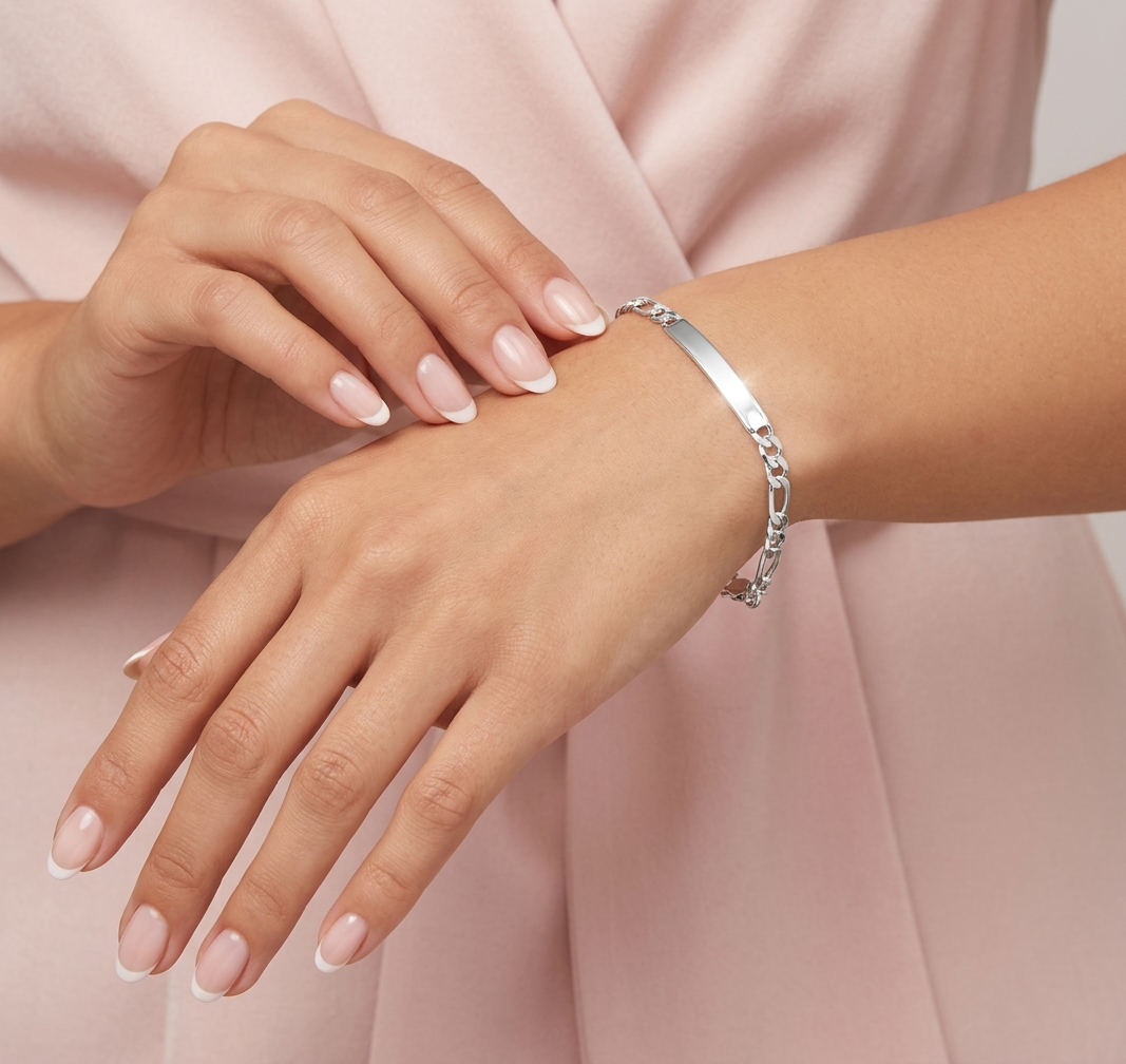 Sterling Silver Figaro ID Bracelet