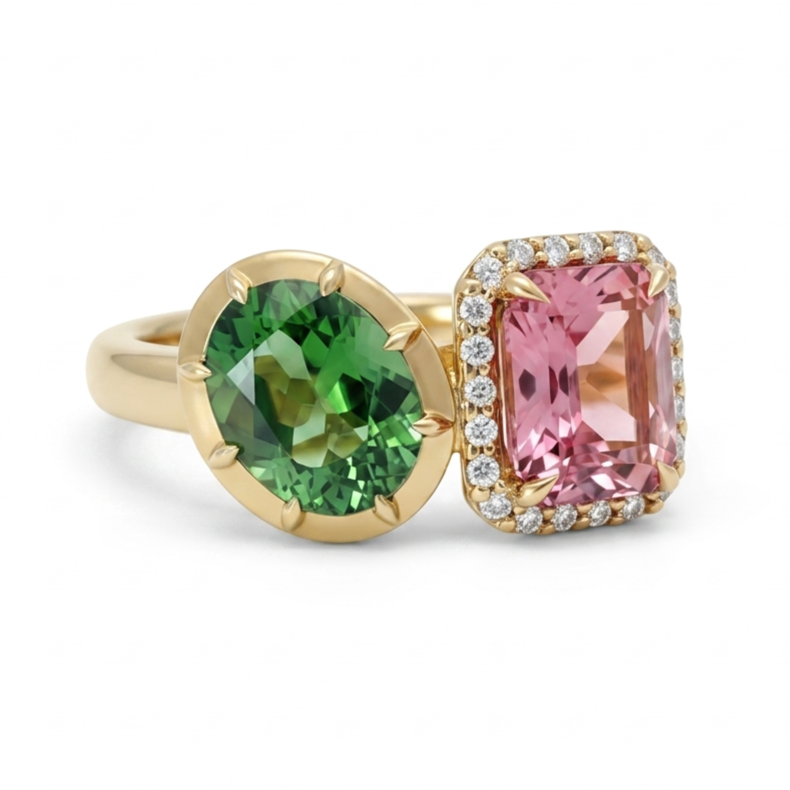18ct Gold Toi Et Moi Tourmaline & Diamond Ring