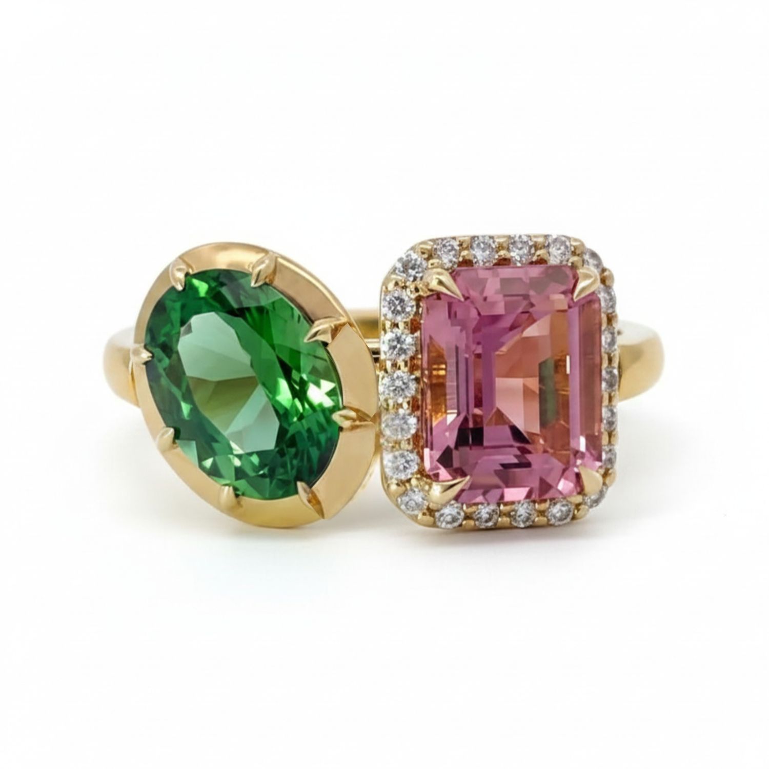 18ct Gold Toi Et Moi Tourmaline & Diamond Ring