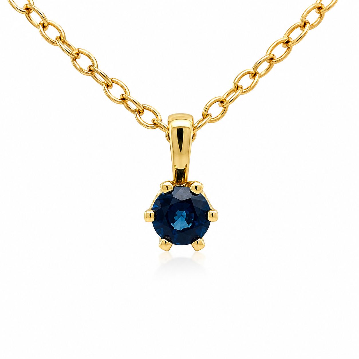 14ct Yellow Gold & Sapphire Pendant 3.75mm Round
