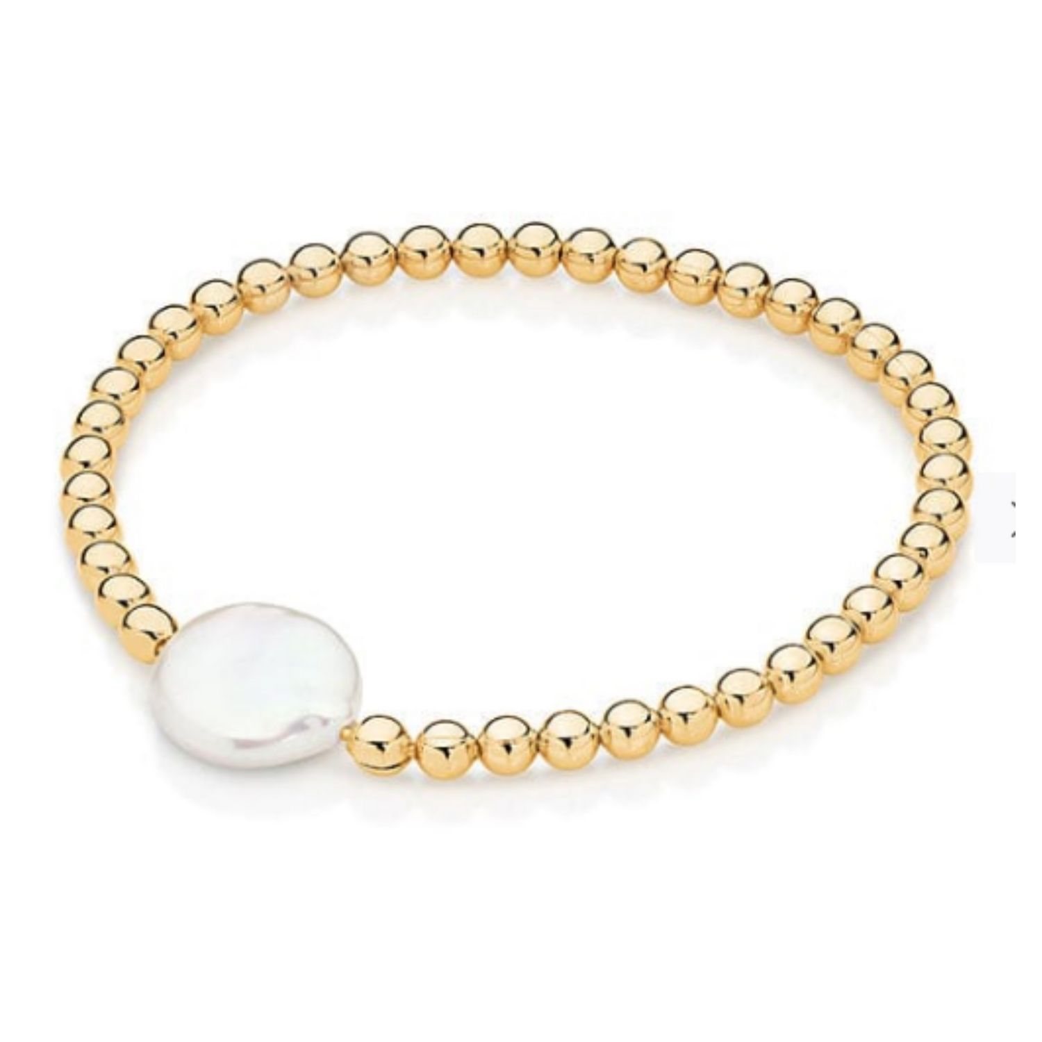 Sterling Silver Yellow Gold Plated Elastic 18cm 4mm Ball Bracelet with13mm FWP coin