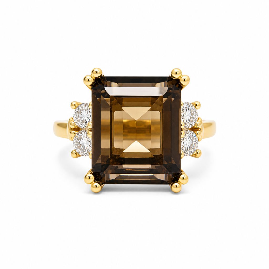 9ct Smokey Quartz & Lab Grown Diamond Dress Ring