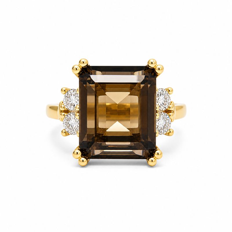 9ct Smokey Quartz & Diamond Dress Ring