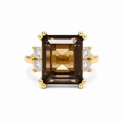9ct Smokey Quartz & Diamond Dress Ring 9ct Smokey Quartz & Diamond Dress Ring