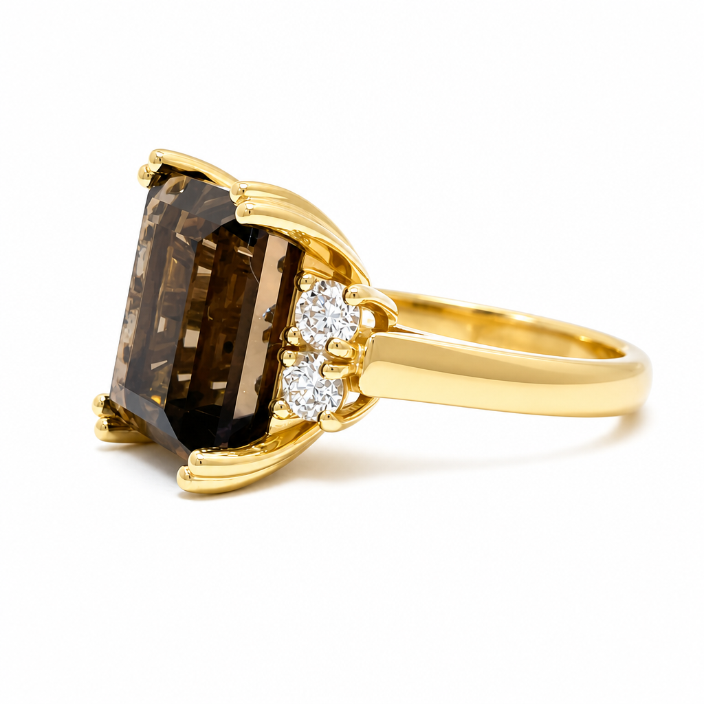 9ct Smokey Quartz & Diamond Dress Ring