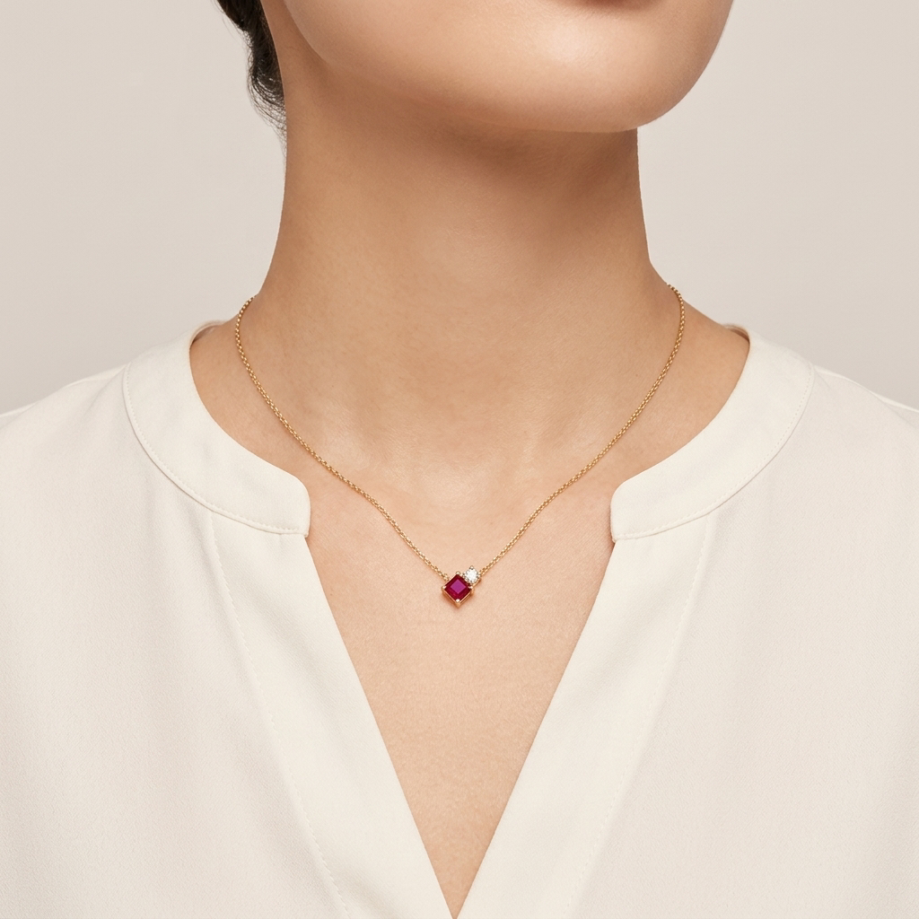 18ct Ruby & Diamond Toi Et Moi Necklace