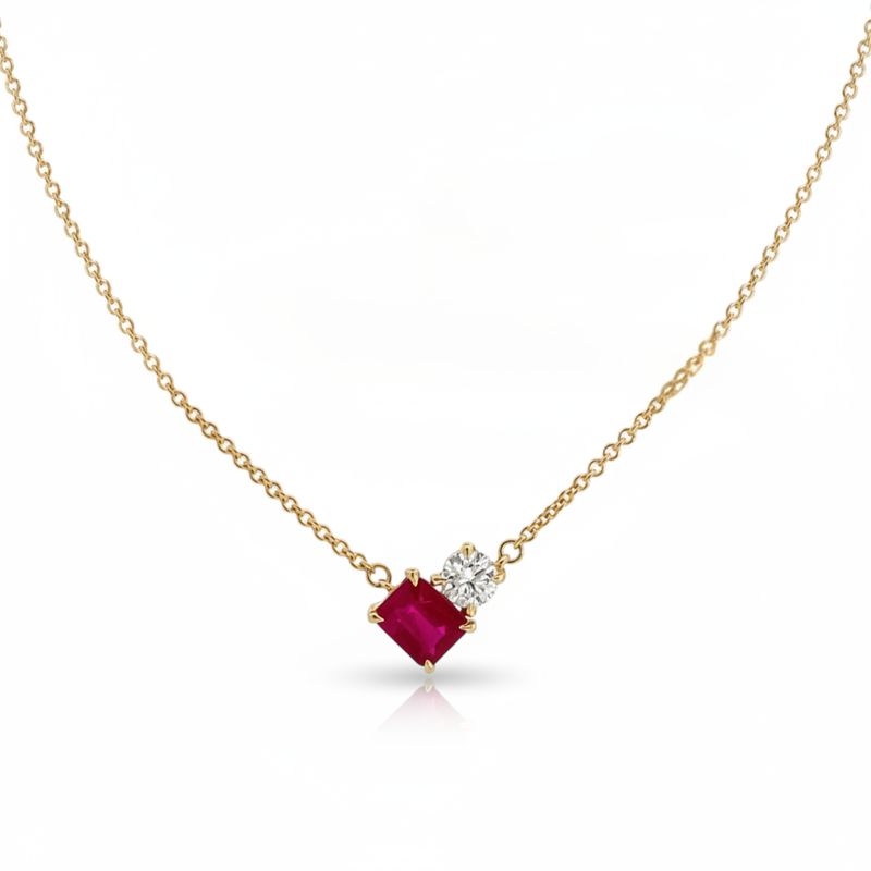 18ct Ruby & Diamond Toi Et Moi Necklace