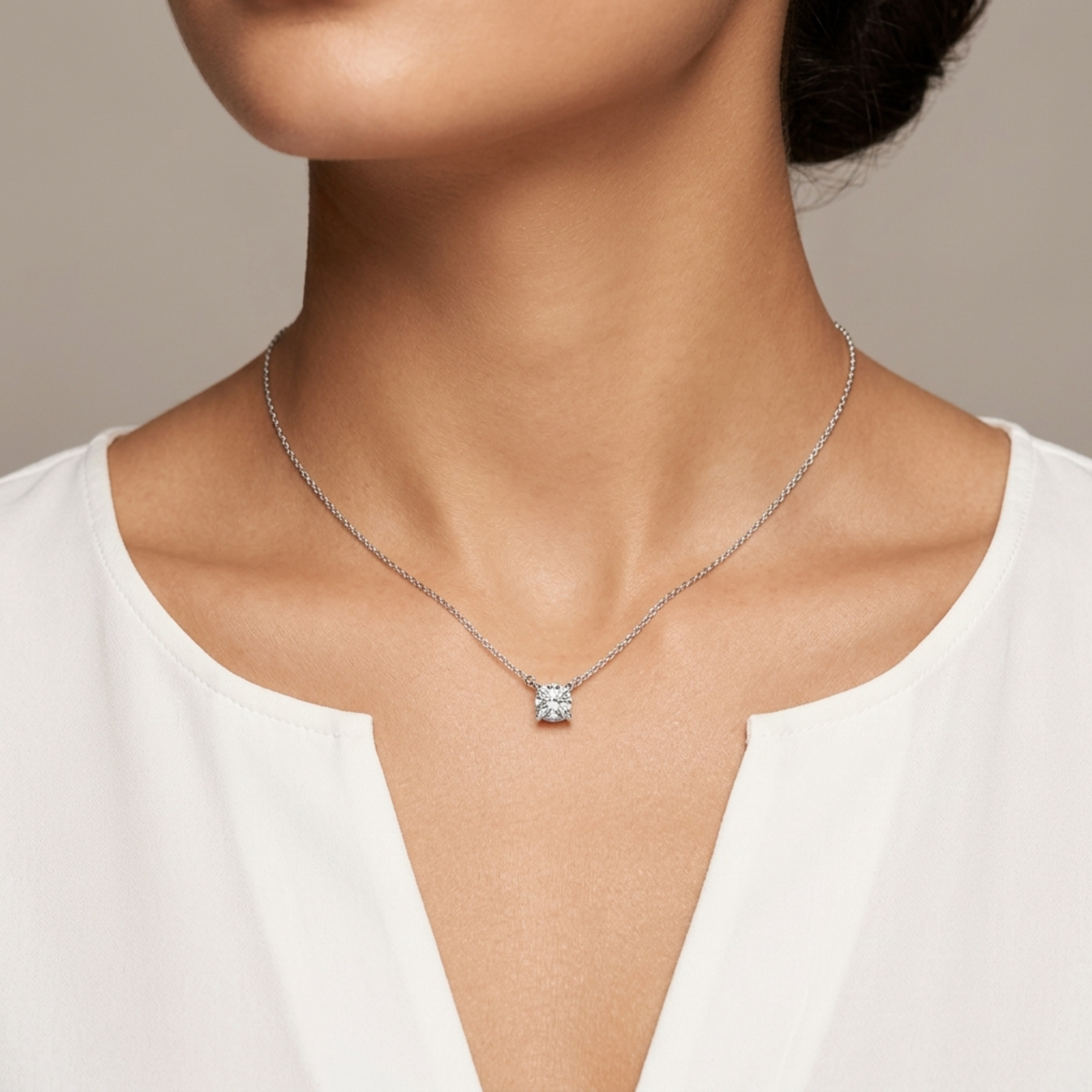 9ct White Gold Solitaire Diamond Pendant Necklace