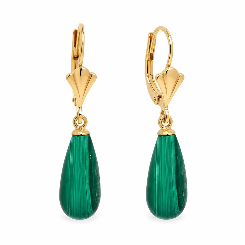 Malachite Drop Earrings  Lever Backs
