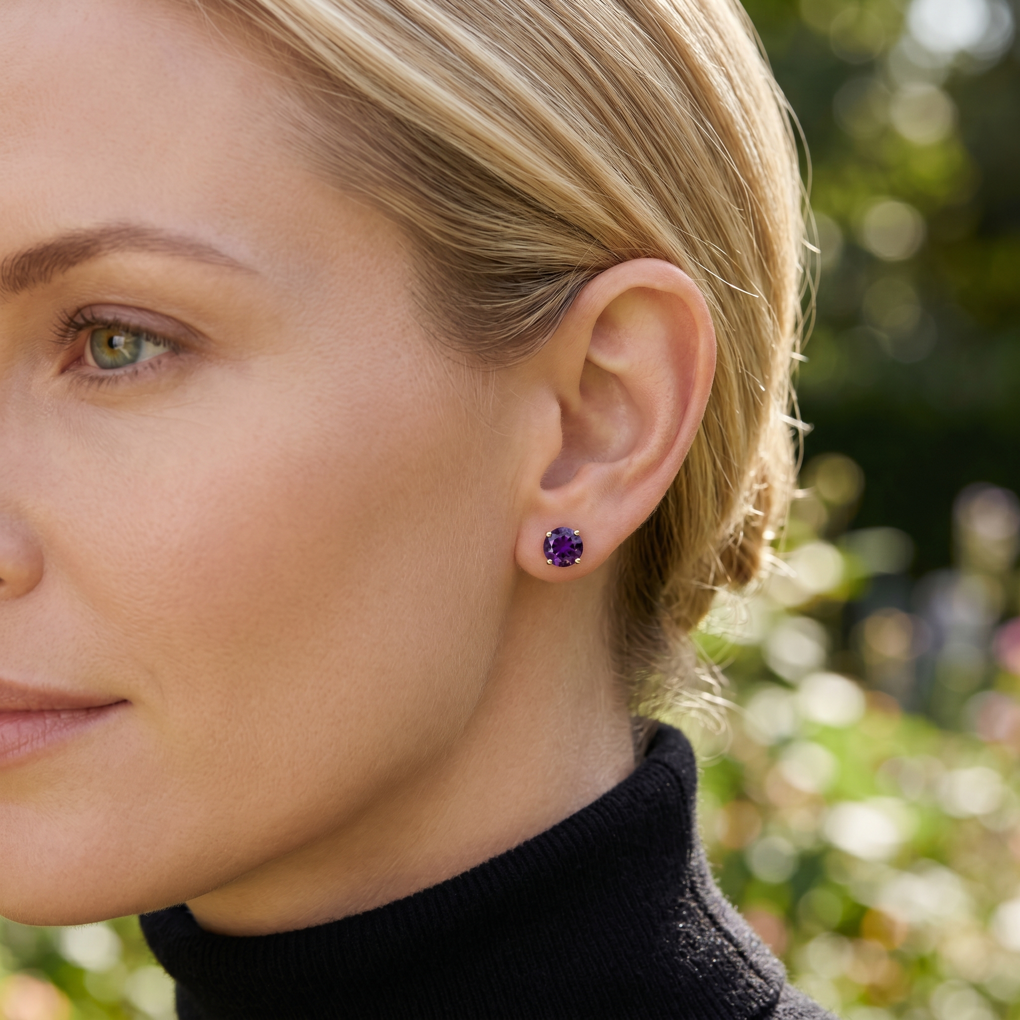 9ct Round Amethyst Stud Earrings
