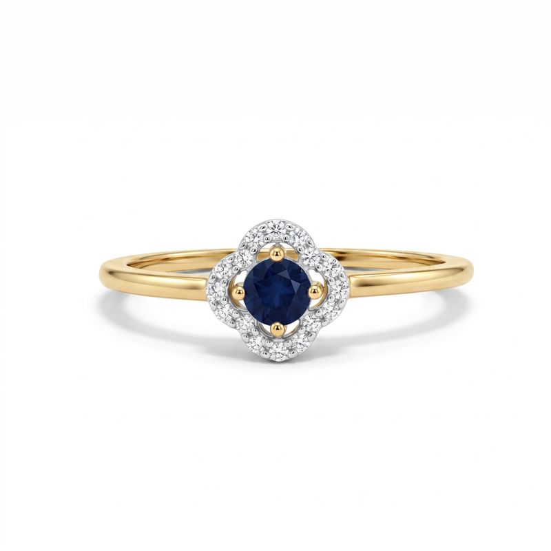9ct Sapphire & Diamond Clover Halo Ring 9ct Sapphire & Diamond Clover Halo Ring