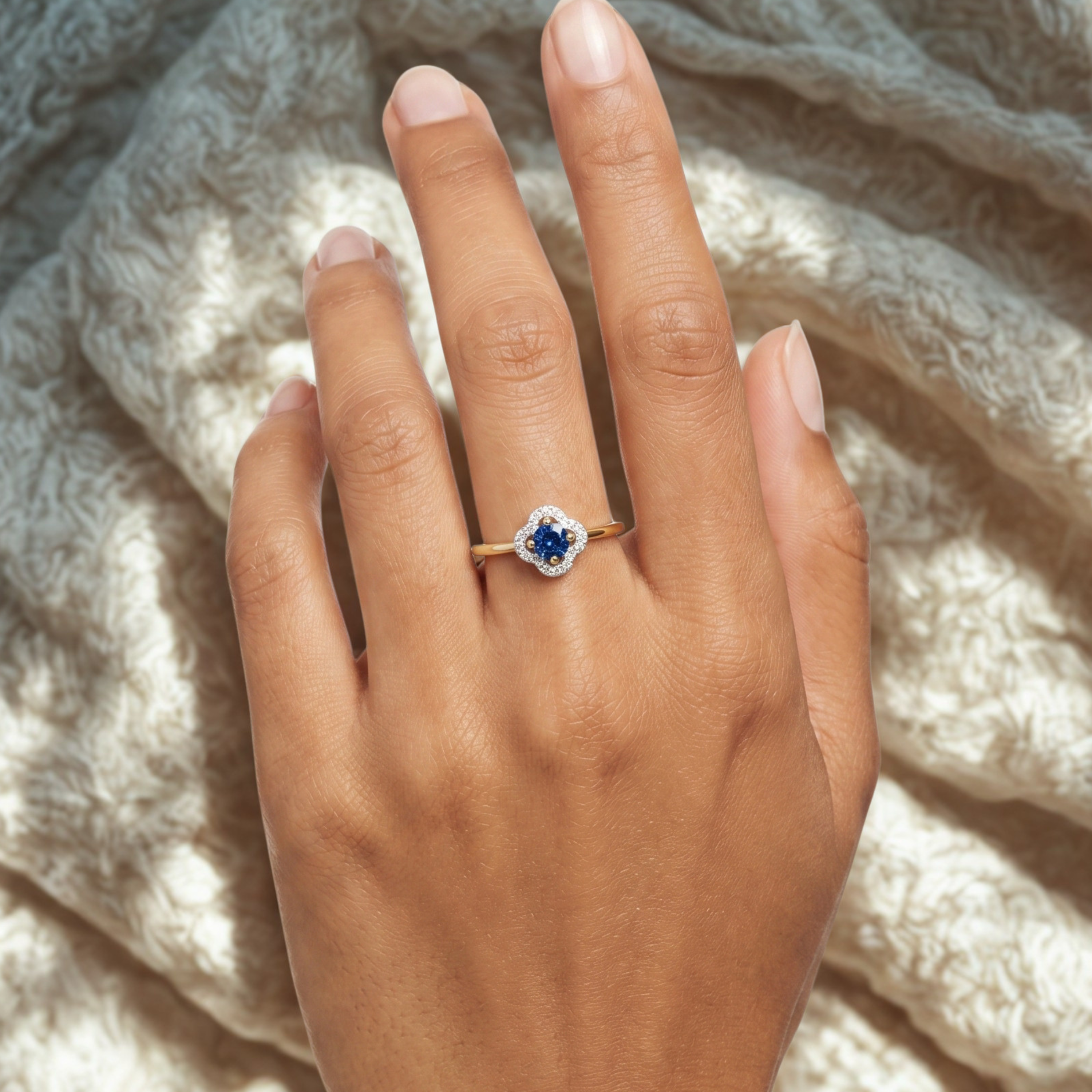 9ct Sapphire & Diamond Clover Halo Ring