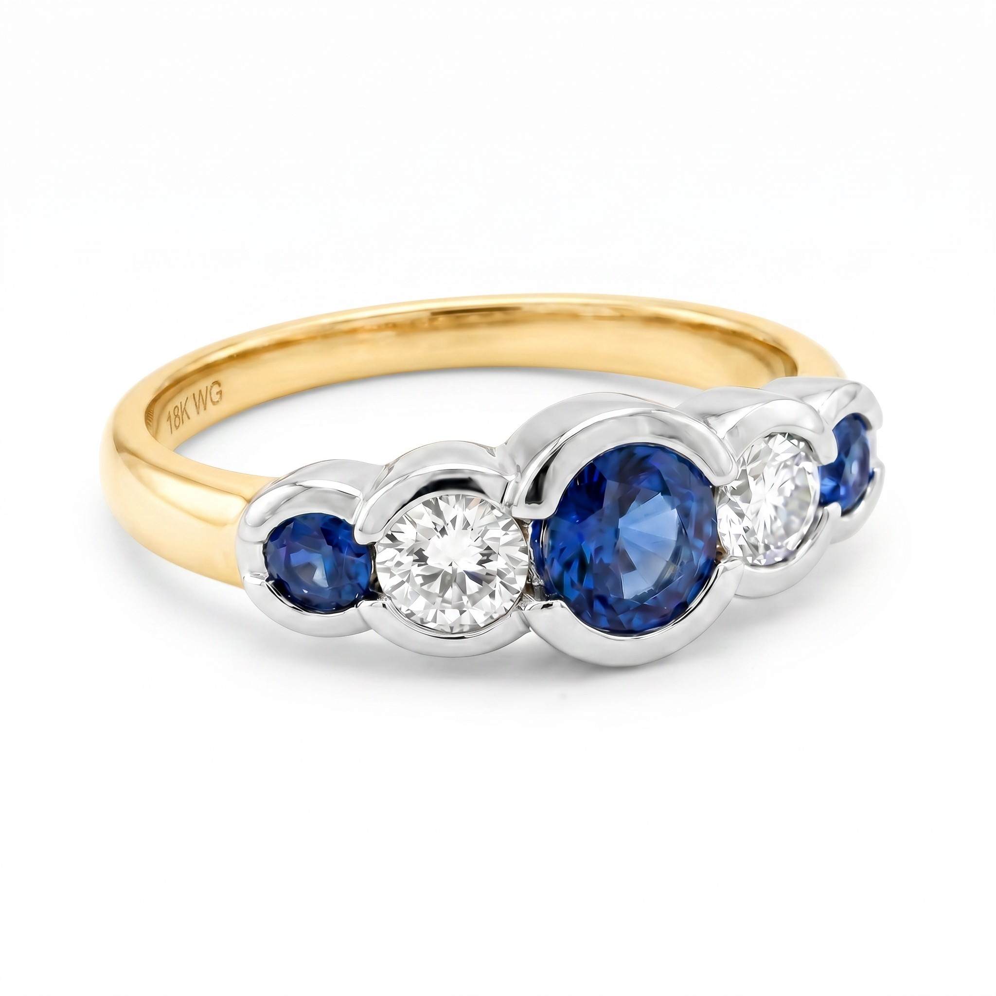 9ct Five Stone Ceylon Sapphire & Diamond Ring