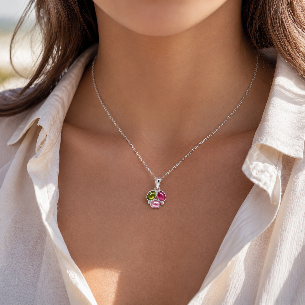 Sterling Silver Tri-Colour Tourmaline Pendant