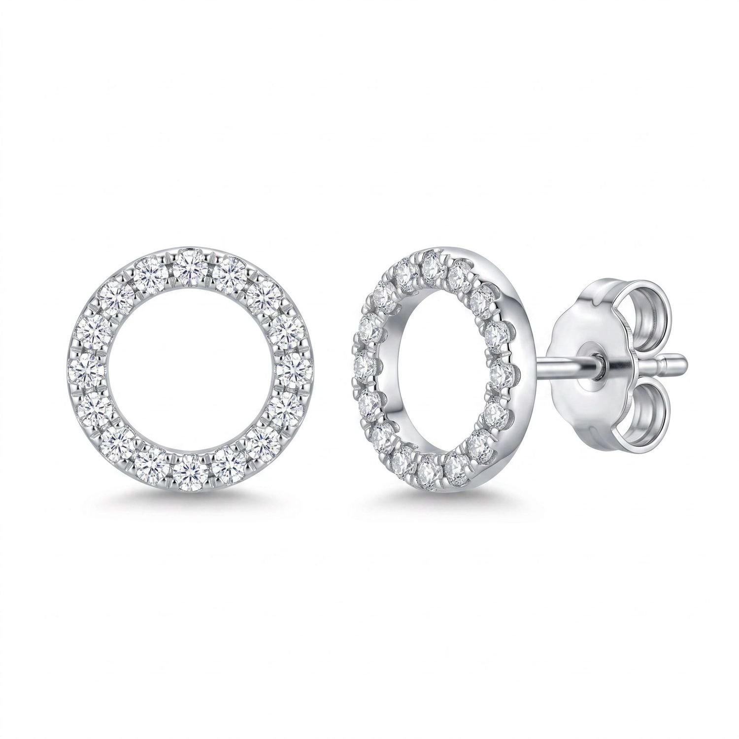 Sterling Silver CZ Open Circle 7.50mm Studs
