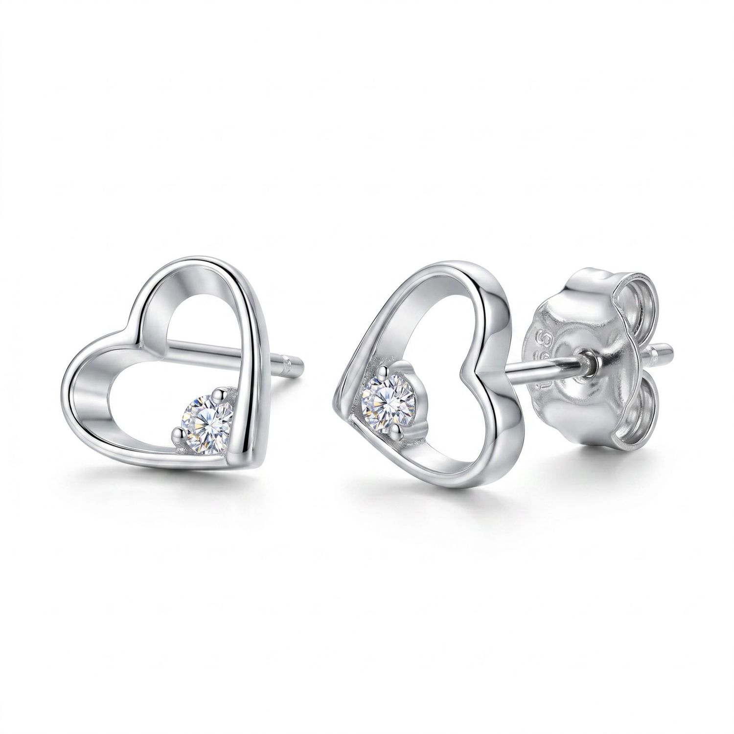 Sterling Silver Open Heart CZ 7mm Studs