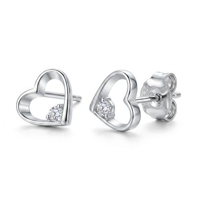 Sterling Silver Open Heart CZ 7mm Studs Sterling Silver Open Heart CZ 7mm Studs
