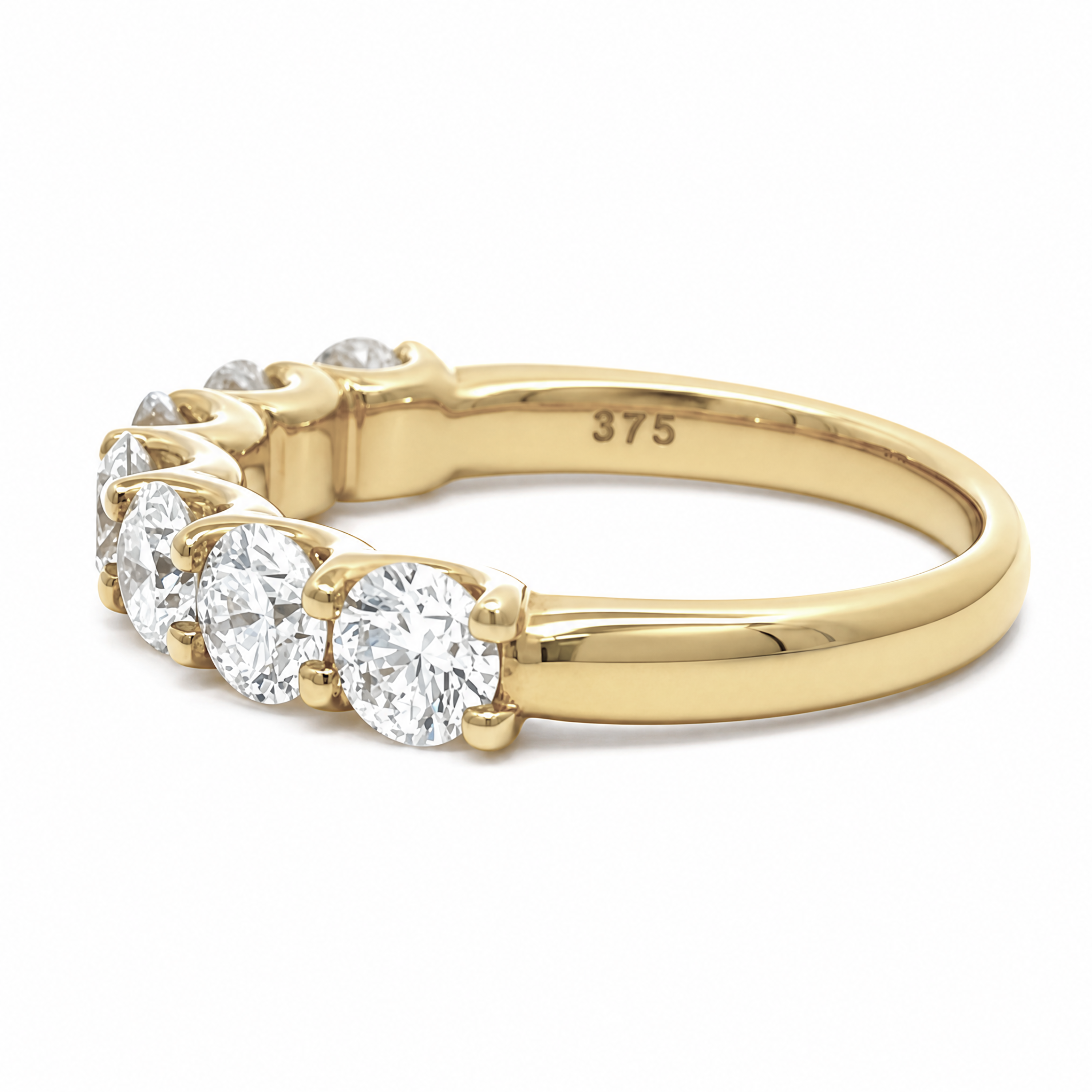 9ct Gold Seven Diamond Shared Claw Wedding Ring