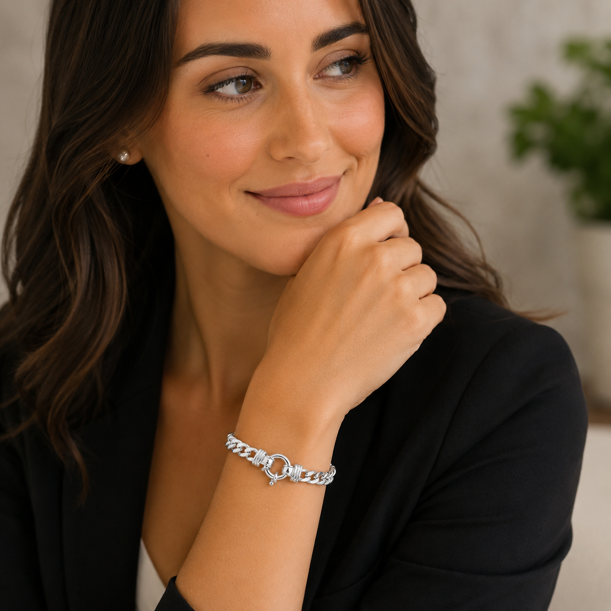 Sterling Silver Solid Bevelled Curb Euro Bracelet