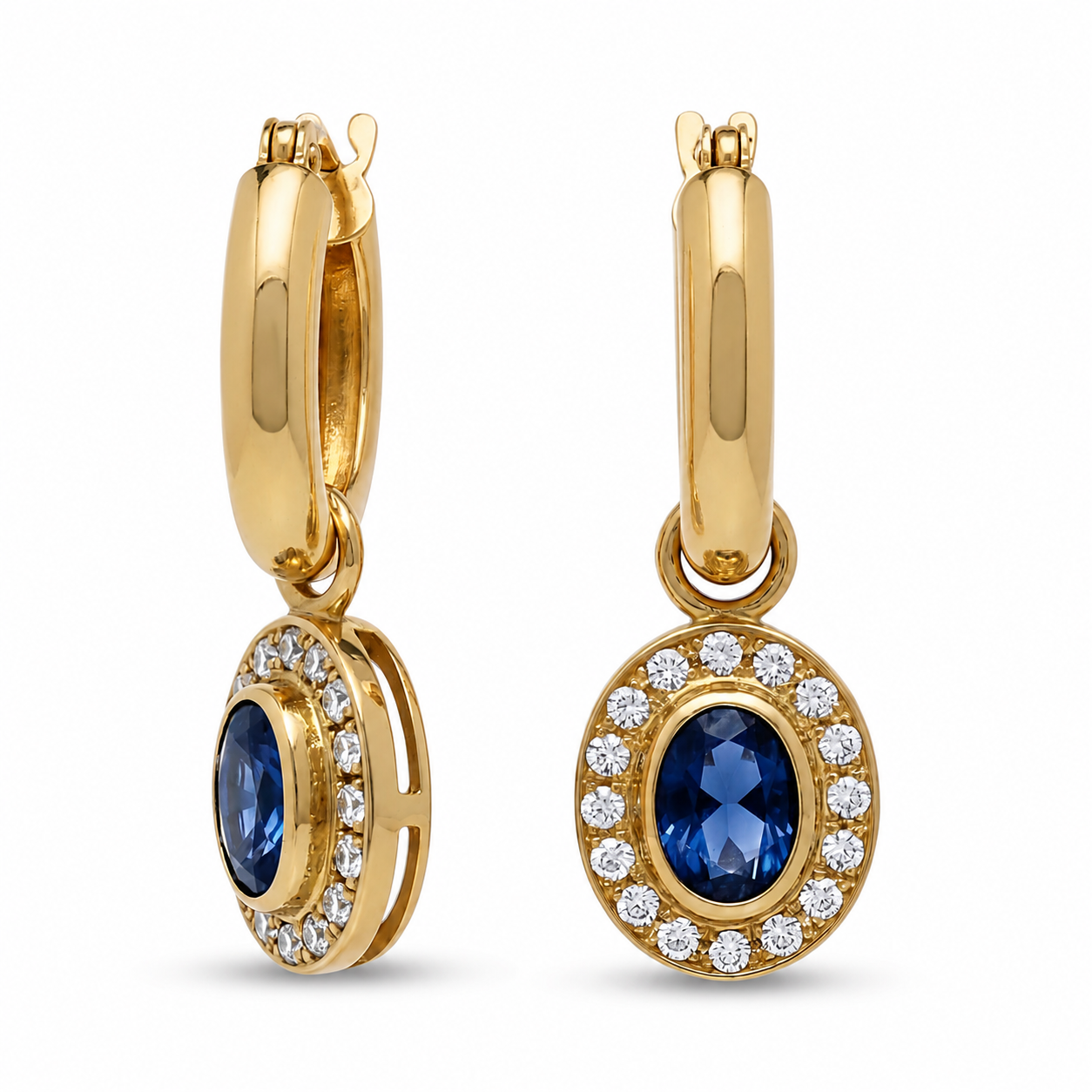 9ct Oval Sapphire Diamond Hoops