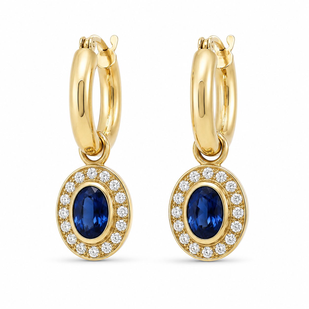 9ct Oval Sapphire Diamond Hoops