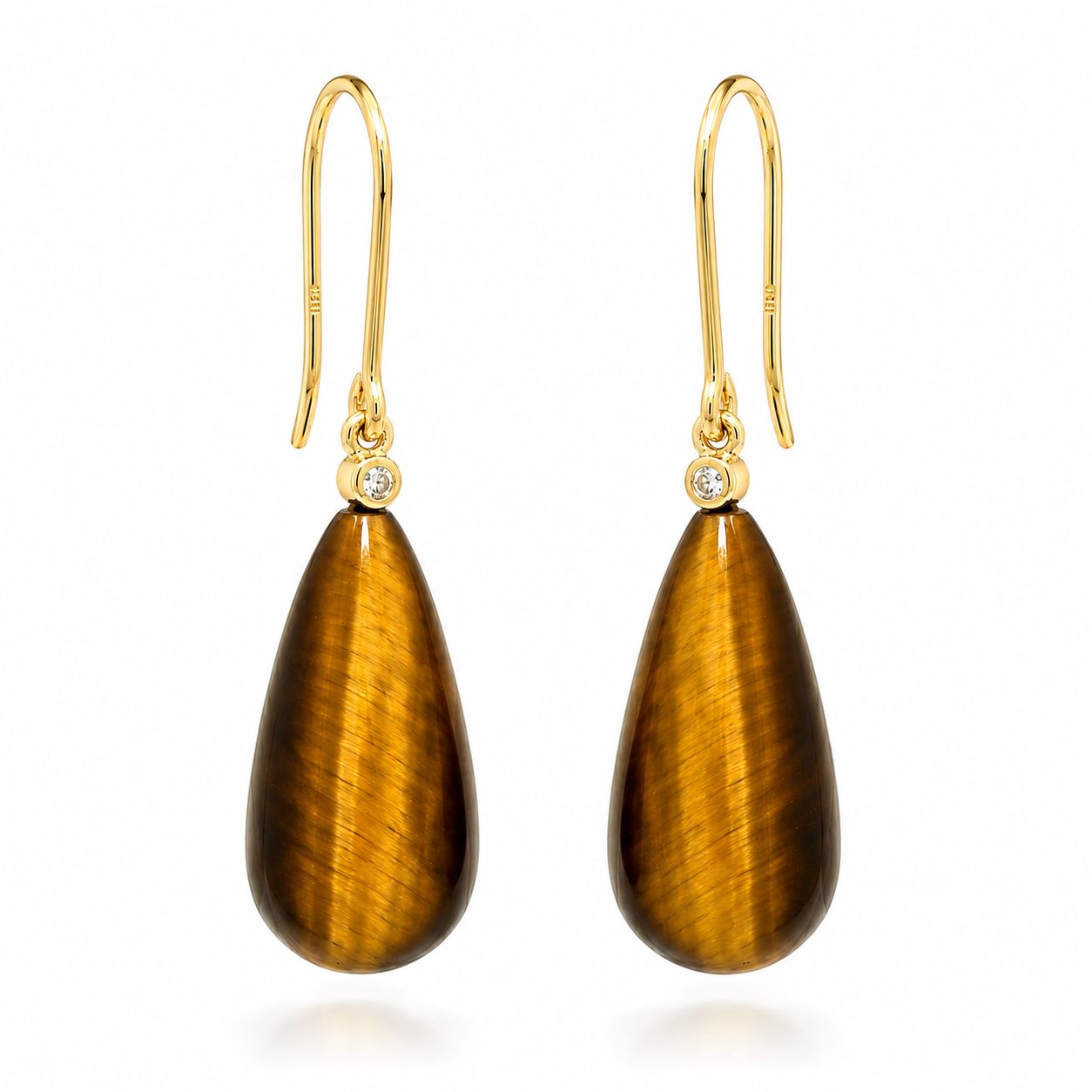 9ct Tigers Eye, Diamond Drop Earrings