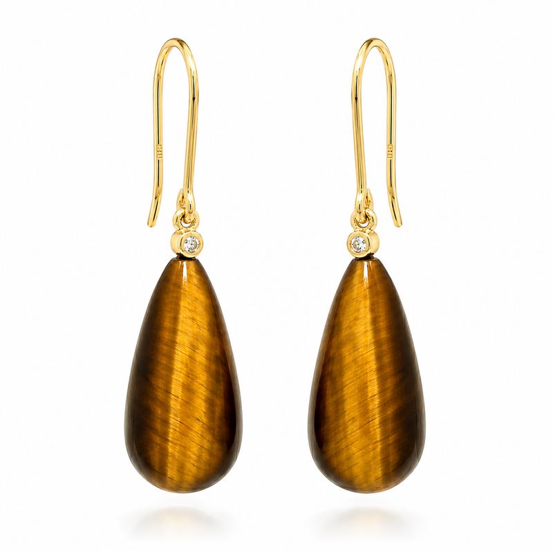 9ct Tigers Eye Diamond Drop Earrings 9ct Tigers Eye Diamond Drop Earrings