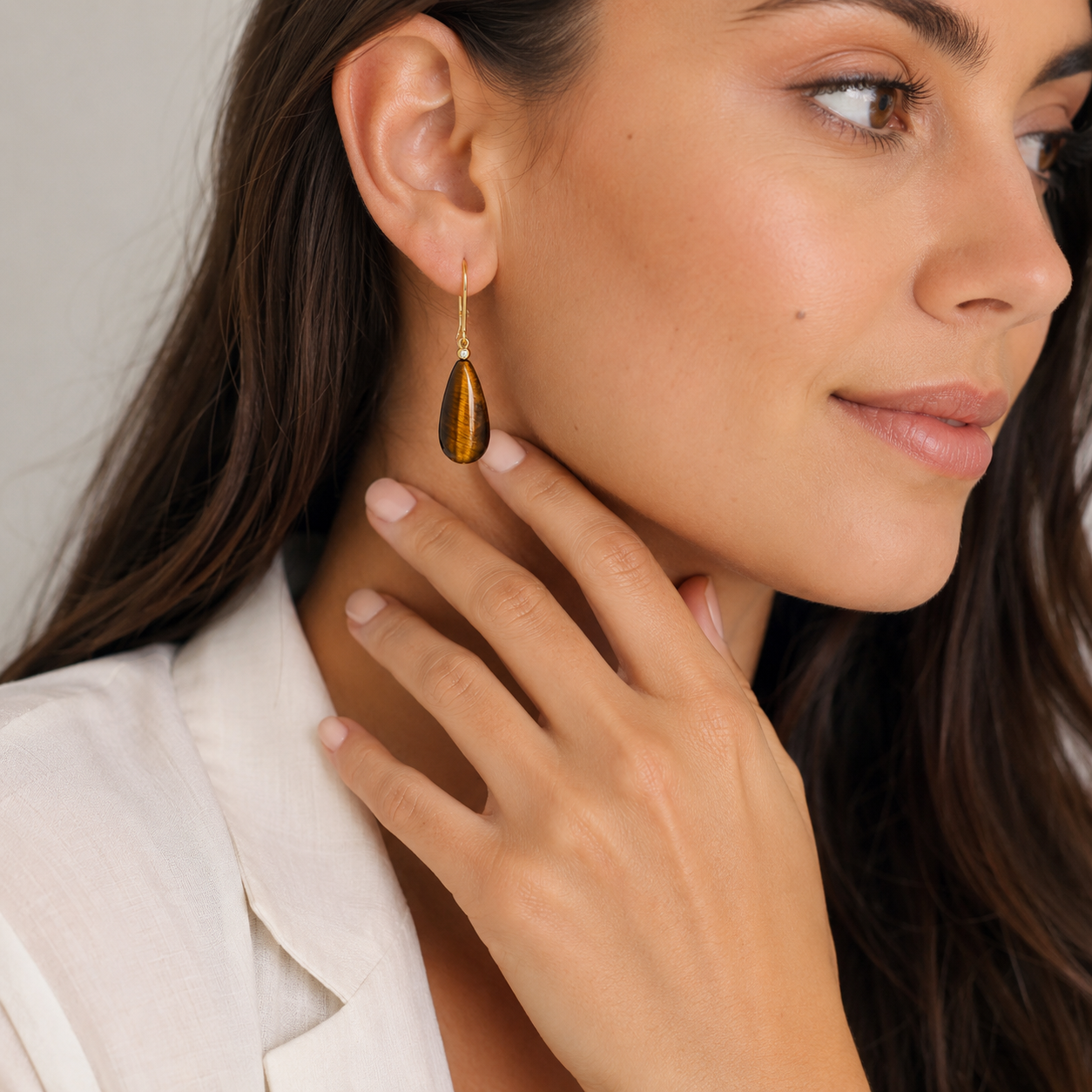 9ct Tigers Eye Diamond Drop Earrings