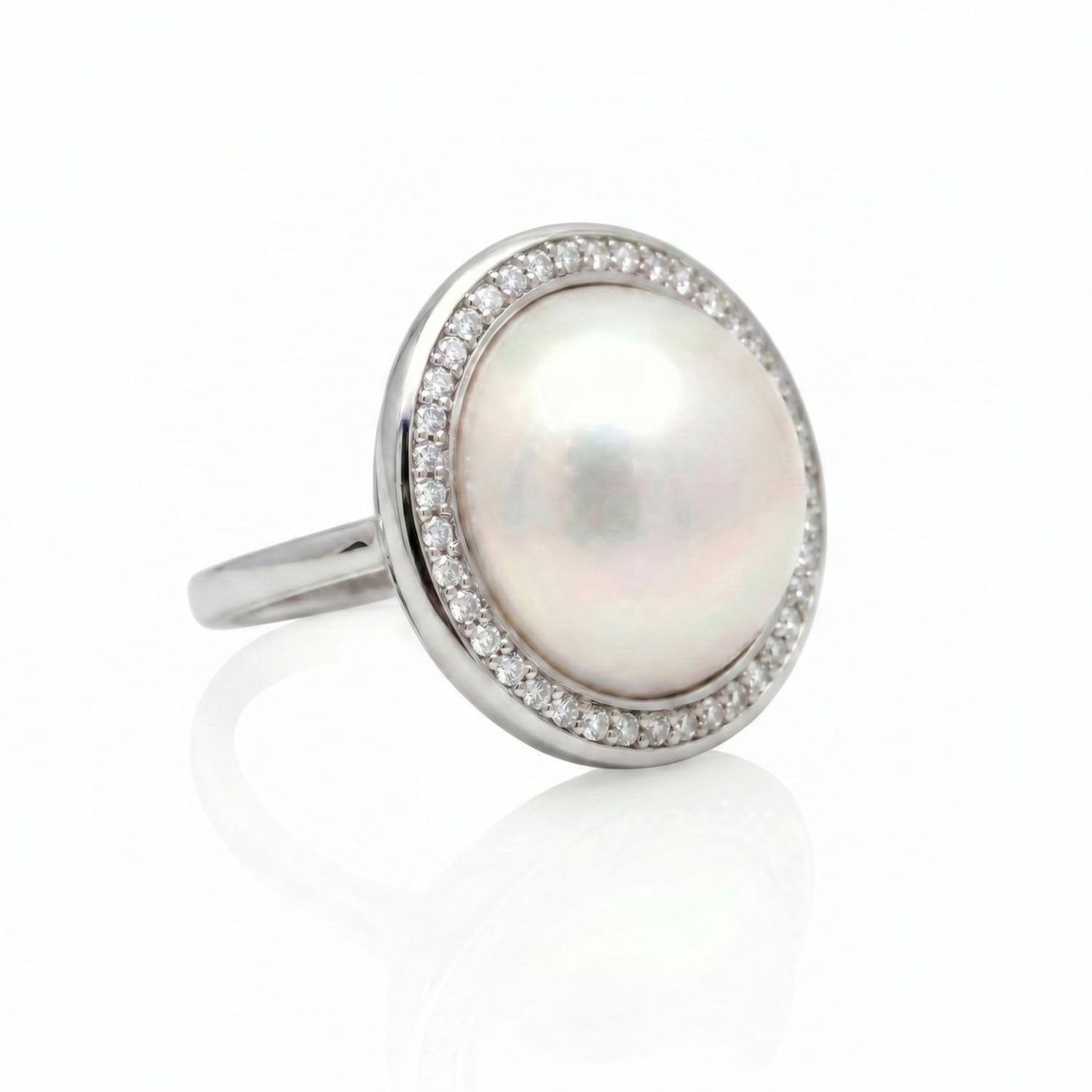 Sterling Silver Mabe Pearl & Diamond Ring