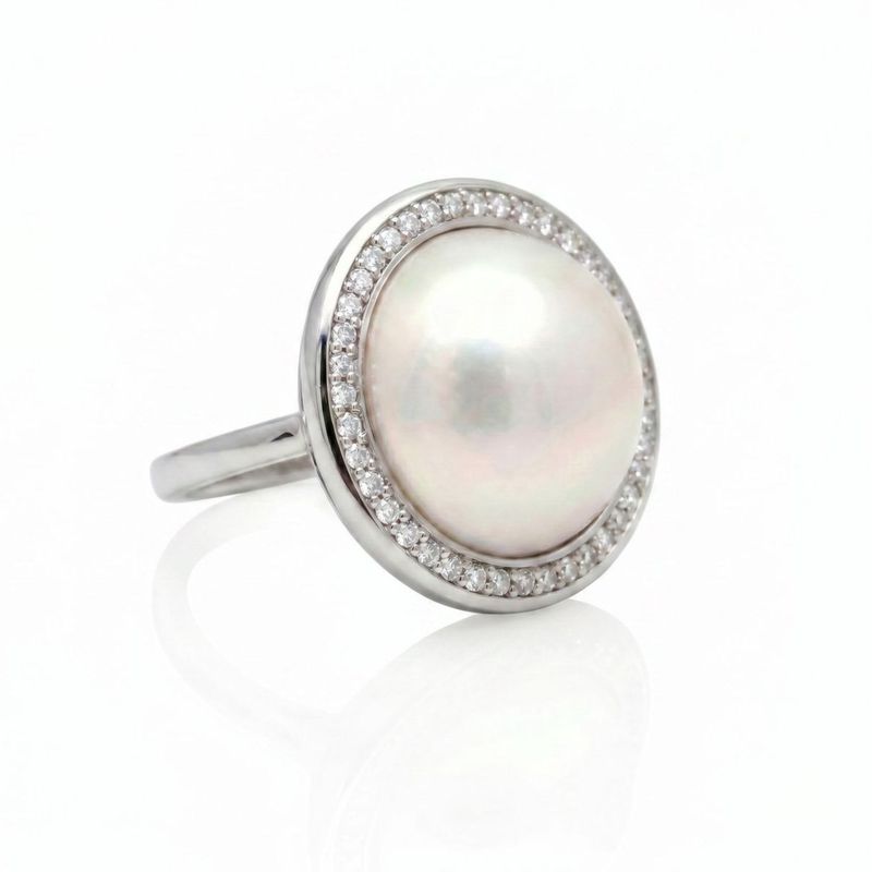 Sterling Silver Mabe Pearl & Diamond Ring