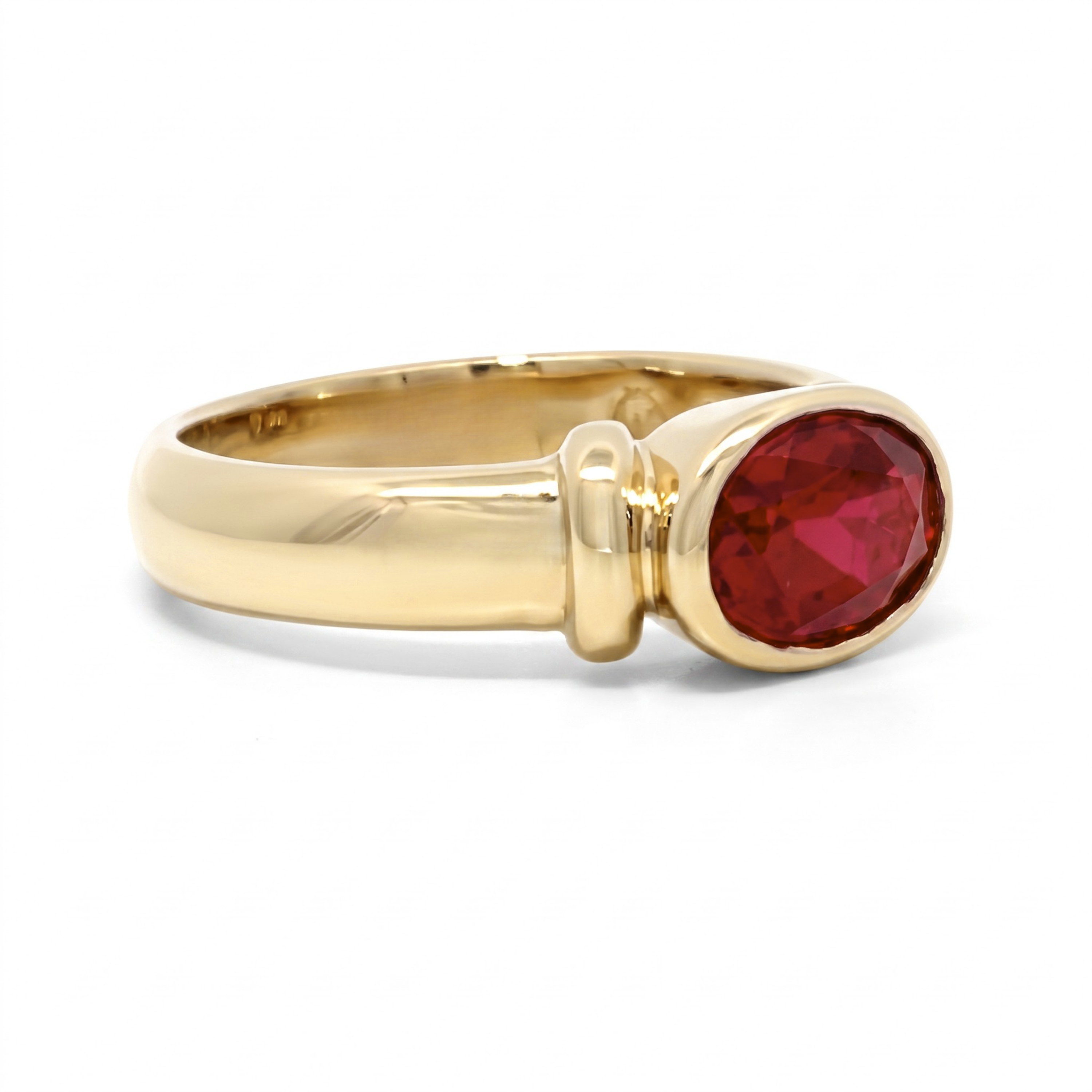 9ct Bezel Set East-West Oval Ruby Ring
