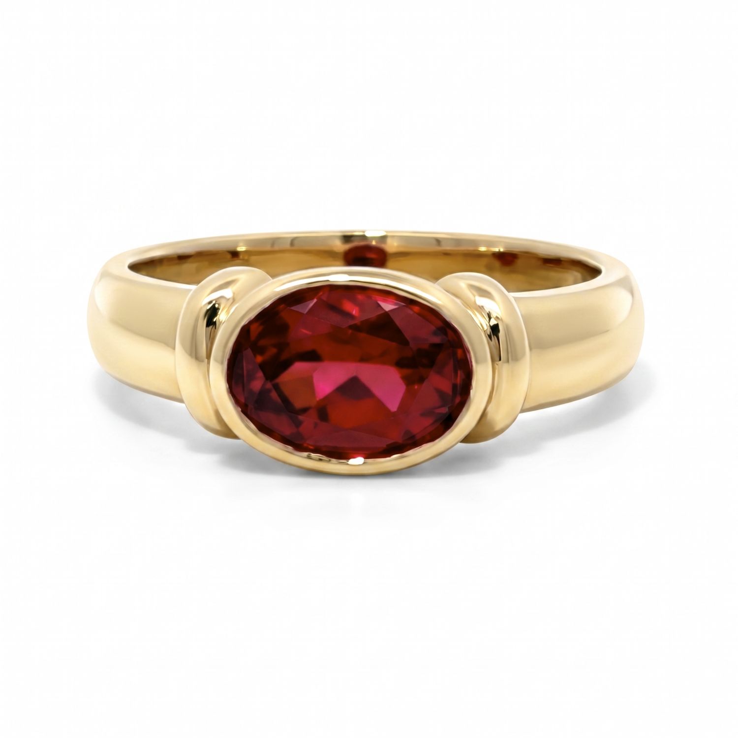 9ct Bezel Set East-West Oval Ruby Ring